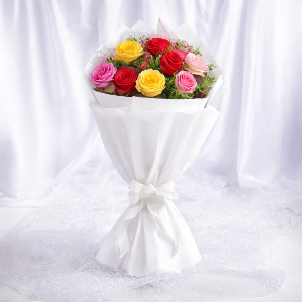 COLOURFUL R0SES WITH WHITE WRAP