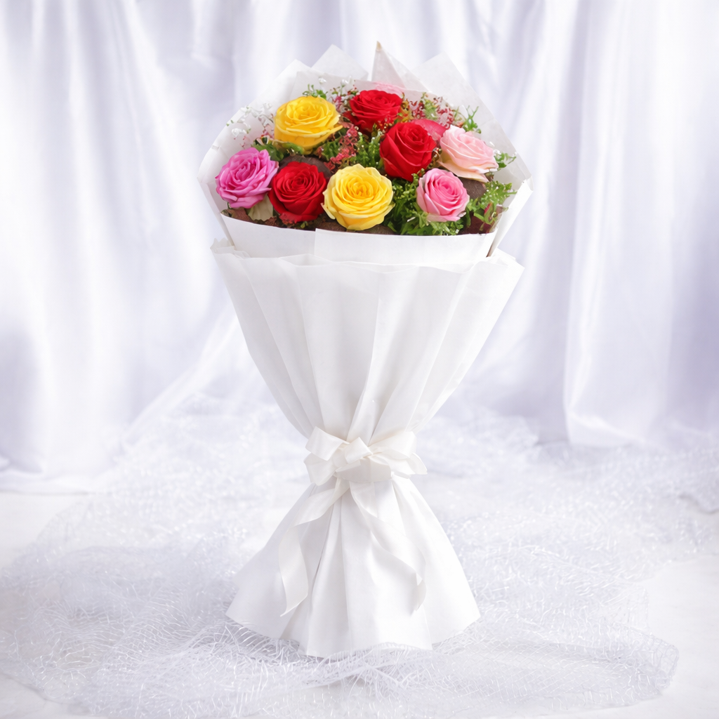 COLOURFUL R0SES WITH WHITE WRAP