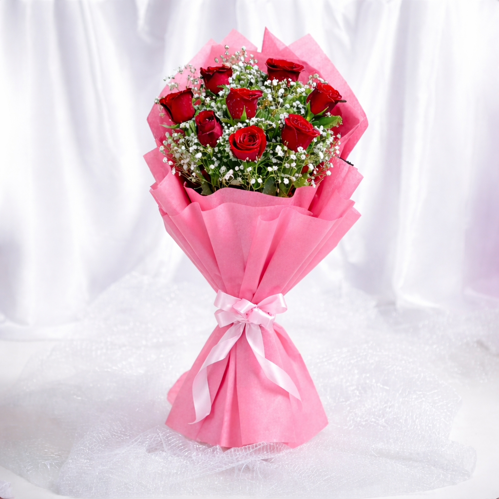 RED R0SES WITH PINK WRAP