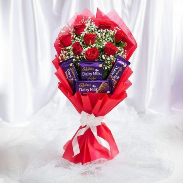 RED ROSES WITH CHOCOLATES